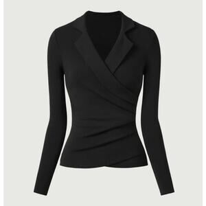 OGL Top Size M NEW ProWarm Collared Surplice Classic Black Long Sleeve V Neck